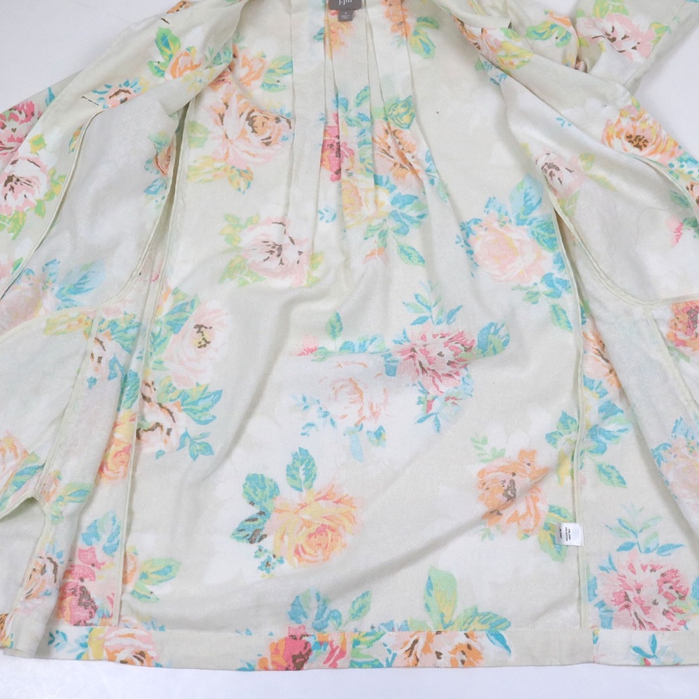 J Jill Women's Size Small Linen Blend Floral Pleated Long Jacket Pockets Boho - Picture 13 of 16